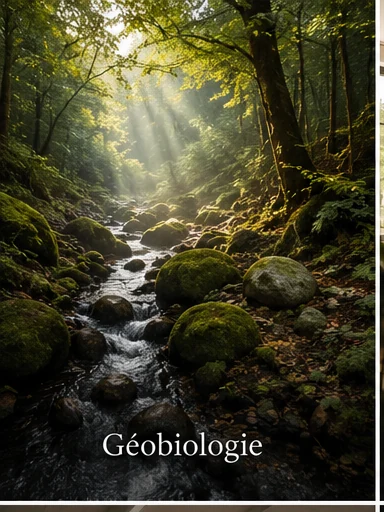 Photo réaliste d’un sous-bois avec ruisseau, symbole des influences naturelles du lieu