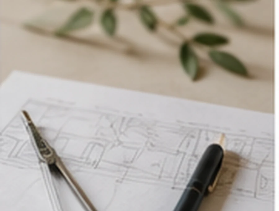Plan de maison avec stylo, symbole d’un projet immobilier accompagné
